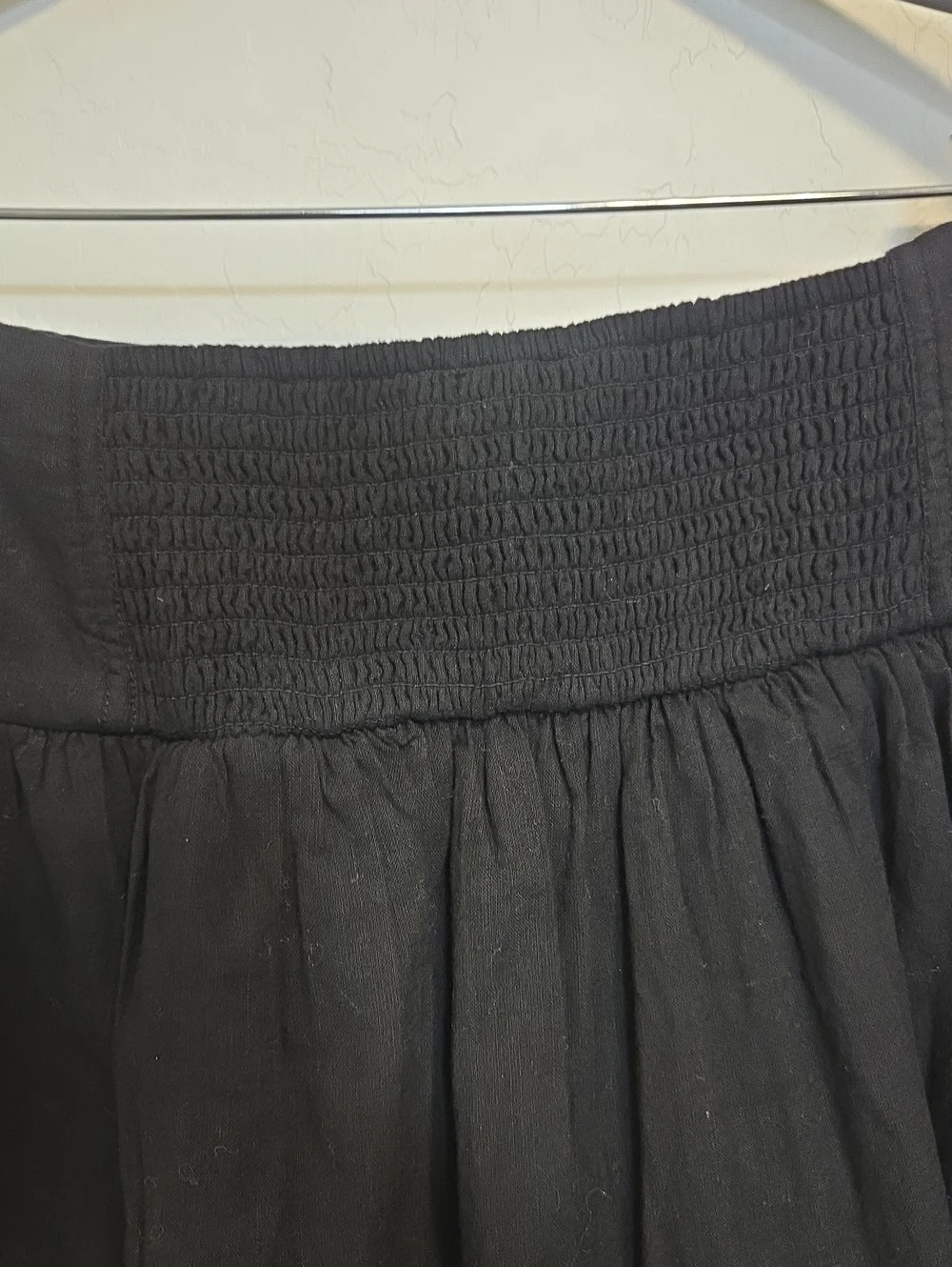 Treasure & Bond Embroidered Hem Cotton Midi Skirt Black A-Line Casual Sze M NWOT